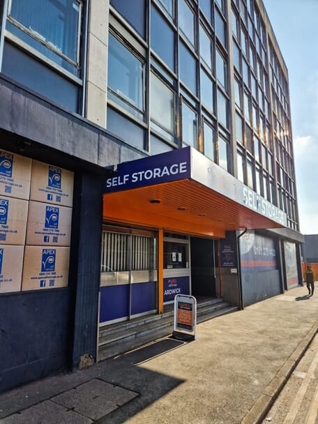 An image of the Self Storage signage on an overhead covering.